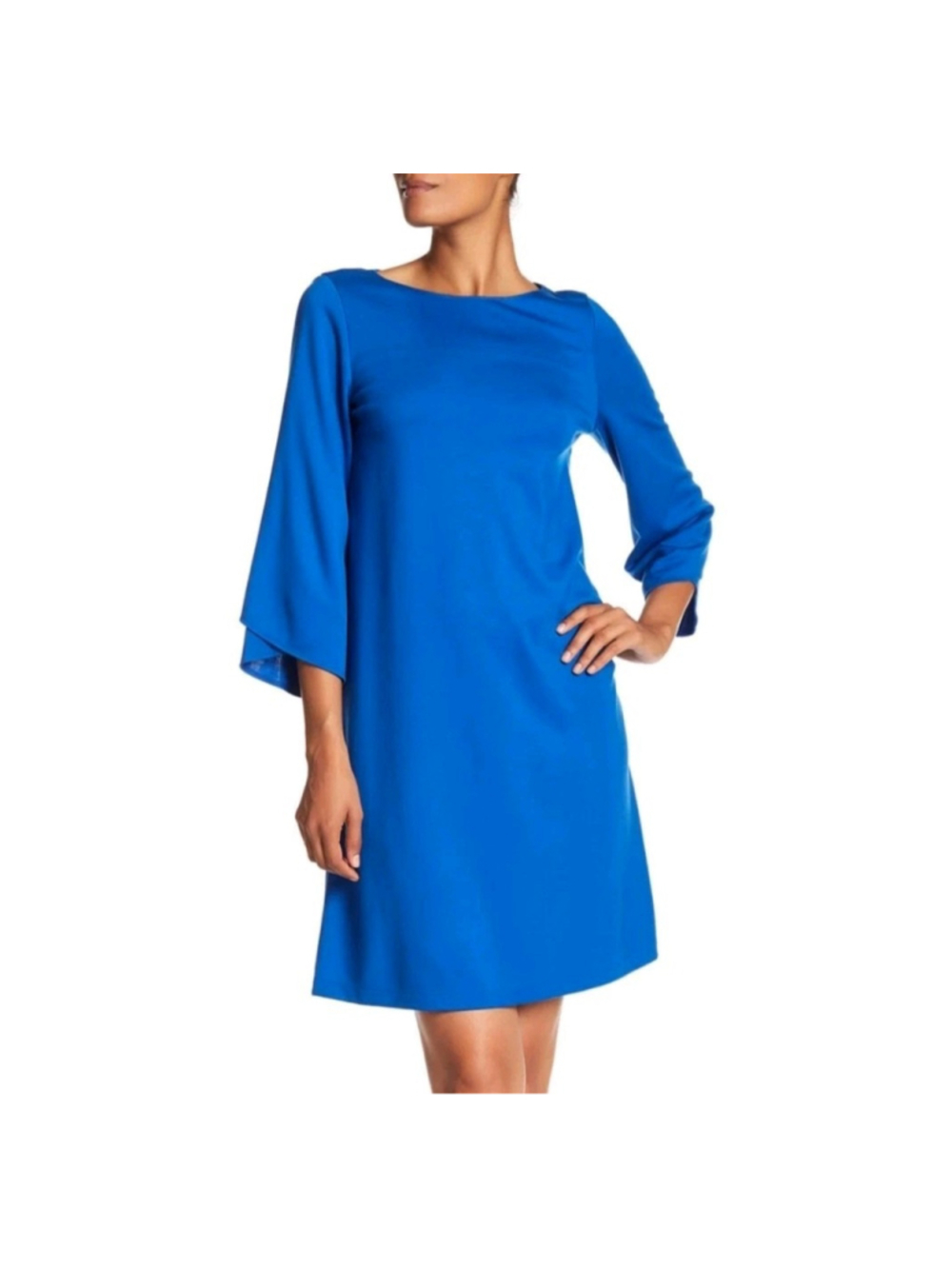 Lafayette 148 New York Royal Blue Tulip Sleeve Shift Dress Boat Neck Sz 14